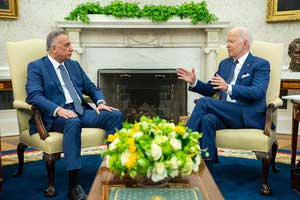 Joe Biden and Mustafa Al-Kadhimi জো বাইডেন এবং মুস্তফা আল-কাধিমি