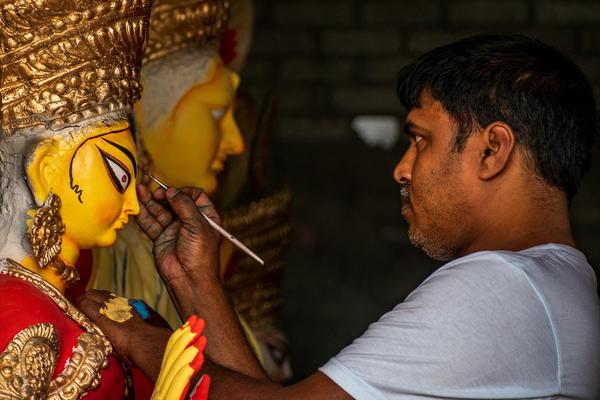 Durga idol eye painting