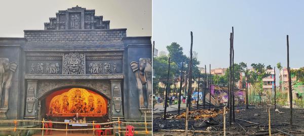 fd block pujo fire attack সল্টলেক এফ ডি ব্লক -এর ভস্মীভূত পূজা মন্ডপ